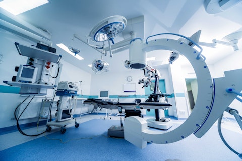 Modern equipment in operating room. Medical devices for neurosurgery. Background